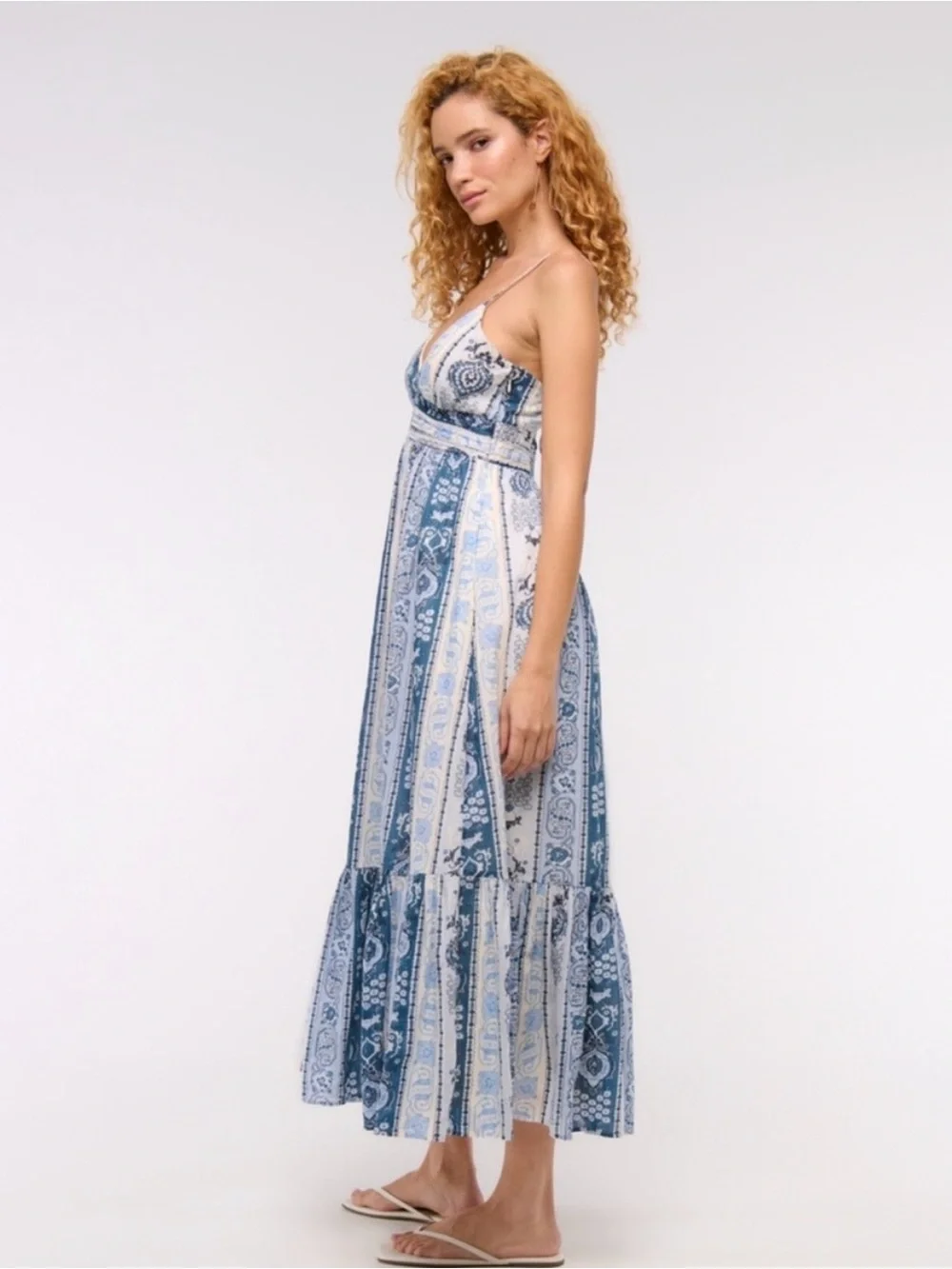 Abercrombie & Fitch Blue Paisley Bra-Free Tie Back Spaghetti Strap Maxi Dress XL